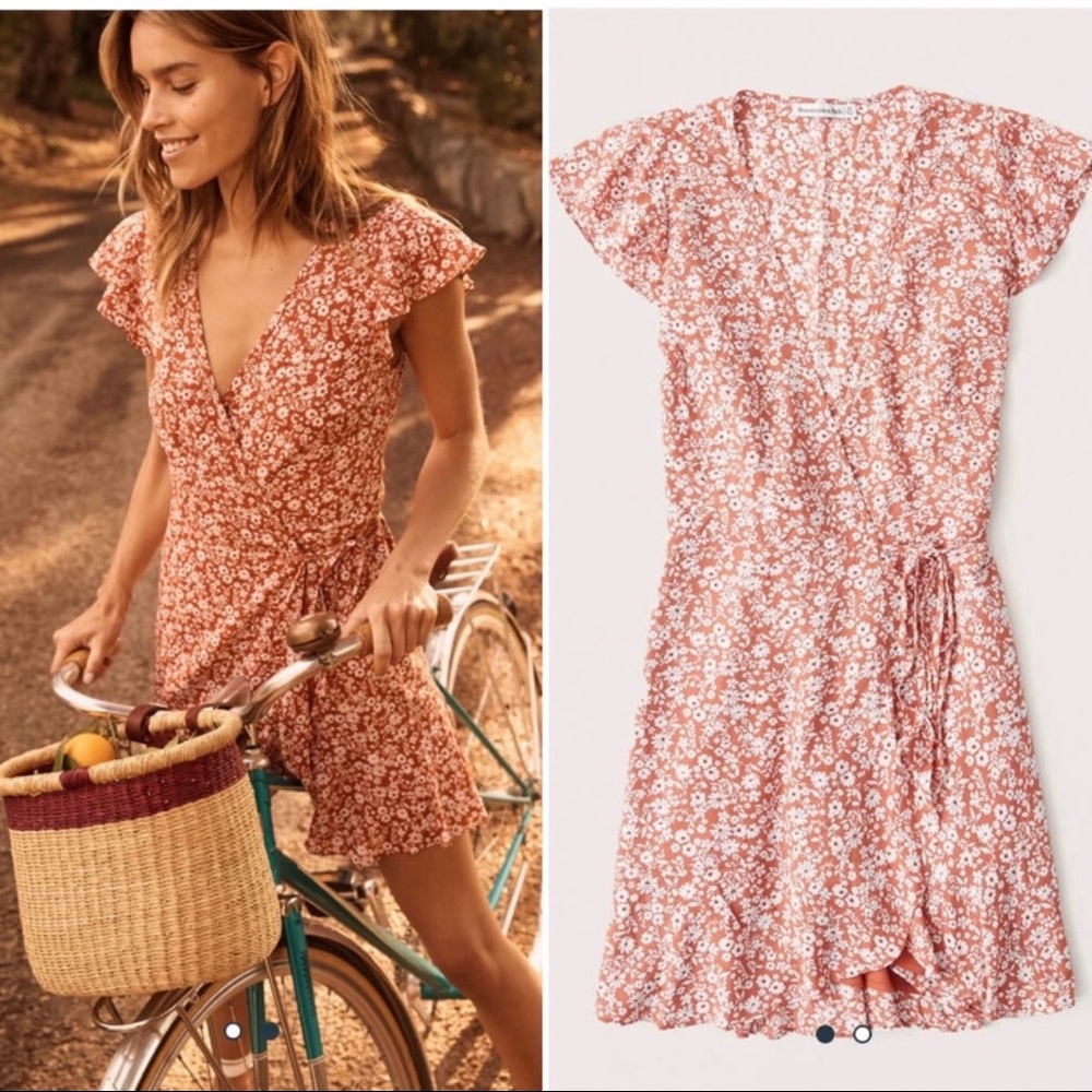 Abercrombie & Fitch Rust Floral Wrap Mini Dress
